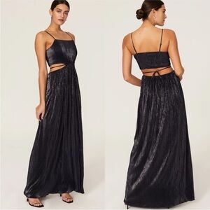 Jonathan Simkhai Daisy Metallic Navy Blue Cutout Gown size 10